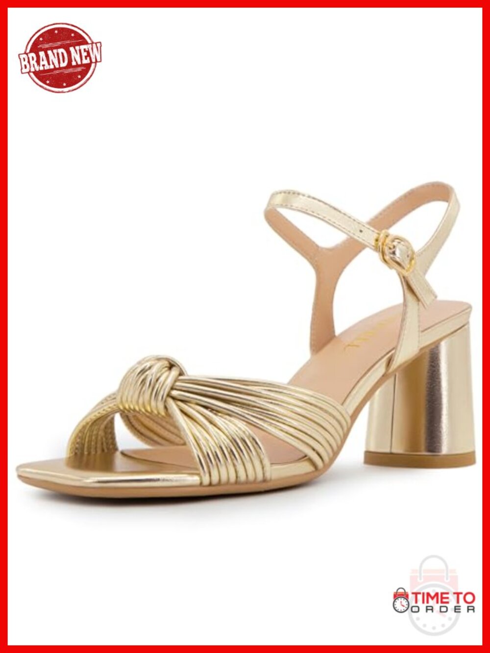 Block Heel Sandals Faux Leather Braided Knot Square Open Toe Ankle Strap